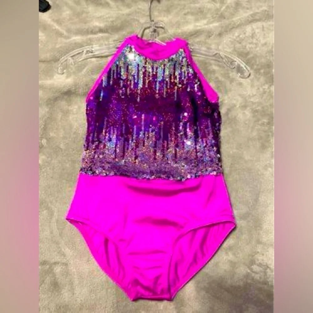 Little Girl 2 piece Purple Shiny Dance Costume Jazz Tap Ballet Contemporary Tutu